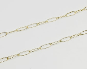 Oval gemkedja 24K guld per meter, oval länkkedja per fot, gemlänk för DIY-pyssel, rulle-369