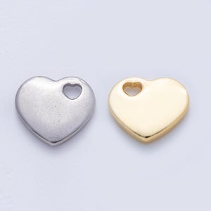 May include: Two heart-shaped pendants. One is silver-colored with a matte finish, and the other is gold-colored with a shiny, polished finish. Each pendant has a heart-shaped cutout. These pendants are suitable for jewelry making.