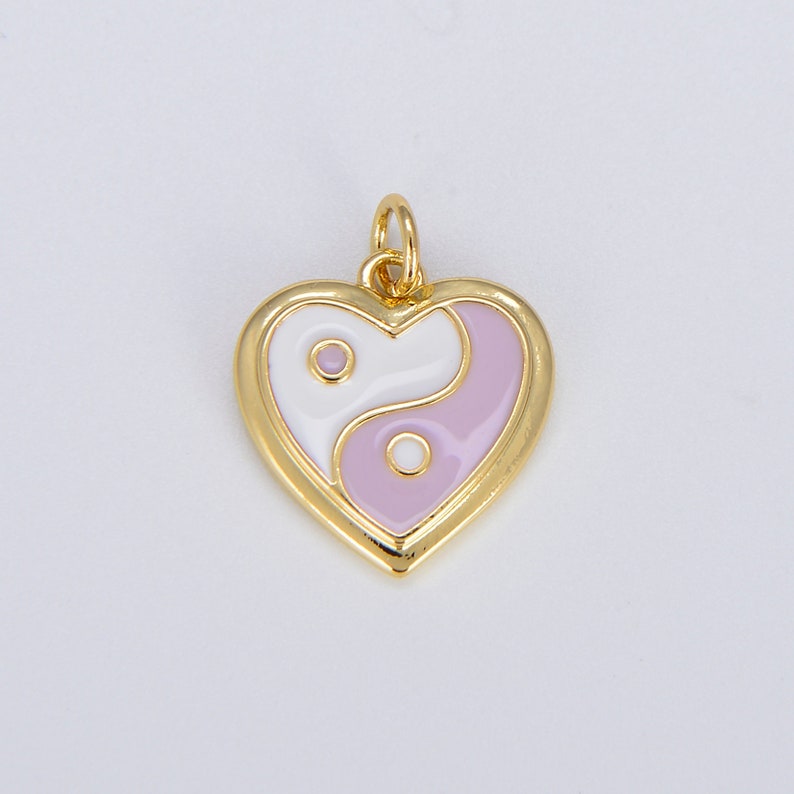Dainty Gold yin yang charm, Gold Heart Charm Yin & Yang Charms for Bracelet Necklace Earring Component Colorful Enamel Pendant E297 image 5