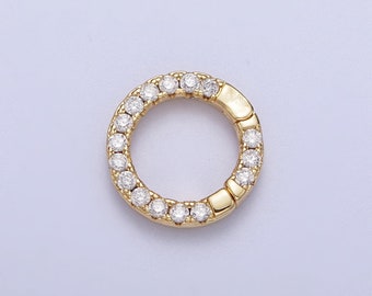 Gold CZ Round Spring Gate Ring, 12.2mm & 14.2mm Clear Micro Paved CZ Round Circle Spring PULL Clasp | K-047, L-930