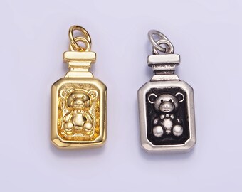Mini Bear Pendant Dainty tag Charm Gold Small Charm Silver Tag Charm Jewelry Making Supply 14K Gold Finding W-526