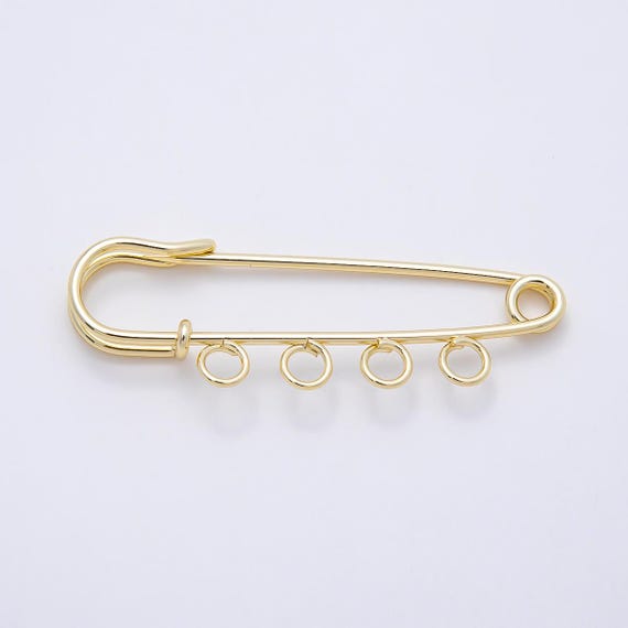 16K Gold Filled 50mm 4 Loop Minimalist Safety Pin Findings Charm Holder Brooch DIY Supply for custom clip on | Findings-00172
