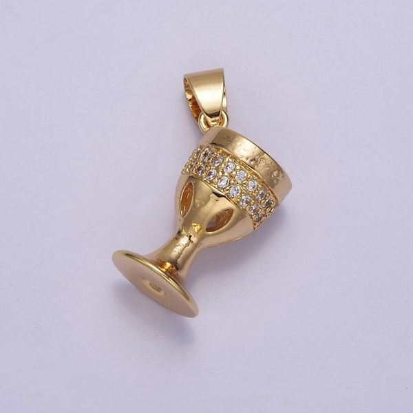 Golden Micro Pave Cubic Zirconia CZ Drinking Cup, Wine Glass Pendant Chalice Charm For DIY Jewelry Necklace Making, J-335