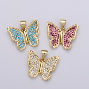 1 breloque pendentif papillon en or avec pavés cz micro-pavés, breloque pendentif papillon en cz micro-pavés, pendentif grappe en oxyde de zirconium cubique or j-63, j-64, j65