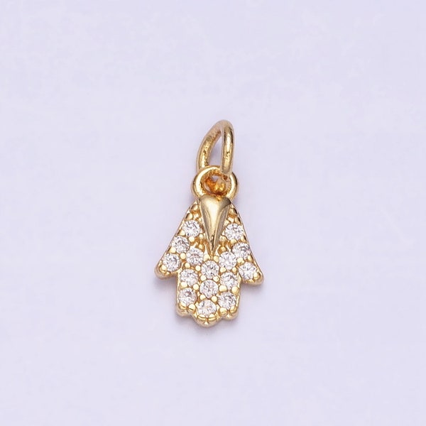 Mini 16K Gold Filled Hamsa Hand Pendant Jewelry Making Supplies Wholesale Charm Hand Of Fatima Charm Amulet Protection Jewelry AC1159