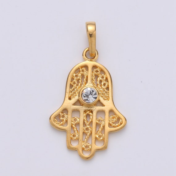 Filigree 24K Gold Hamsa Hand Pendant Small Hamsa Pendant Dainty