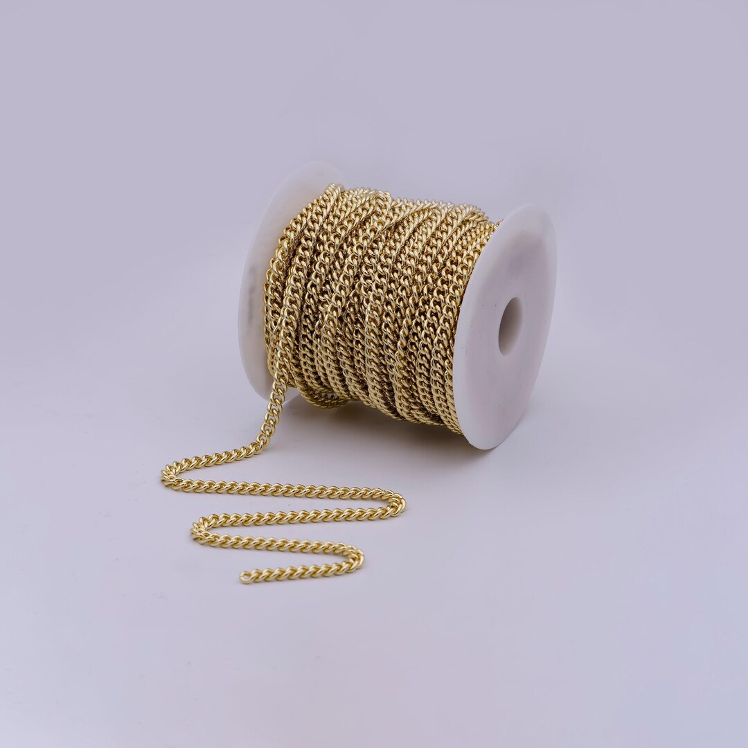 Chain Style Rope Curb Rollo 5.8mm Gold Cuban Curb Chain by Yard, 24k Gold Filled Wholesale Bulk ...