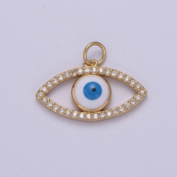 Cubic Evil Eye Charm, 14K Gold Filled Micro CZ Pave Pendentif, 16.7 * 22mm, Collier Boucle d’oreille Bracelet, Bijoux Trouver D-612