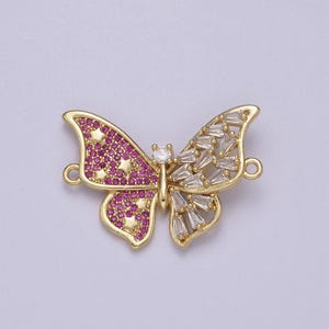Pink gold butterfly clear cz micro pave charm connector baguette cluster link connector f-057
