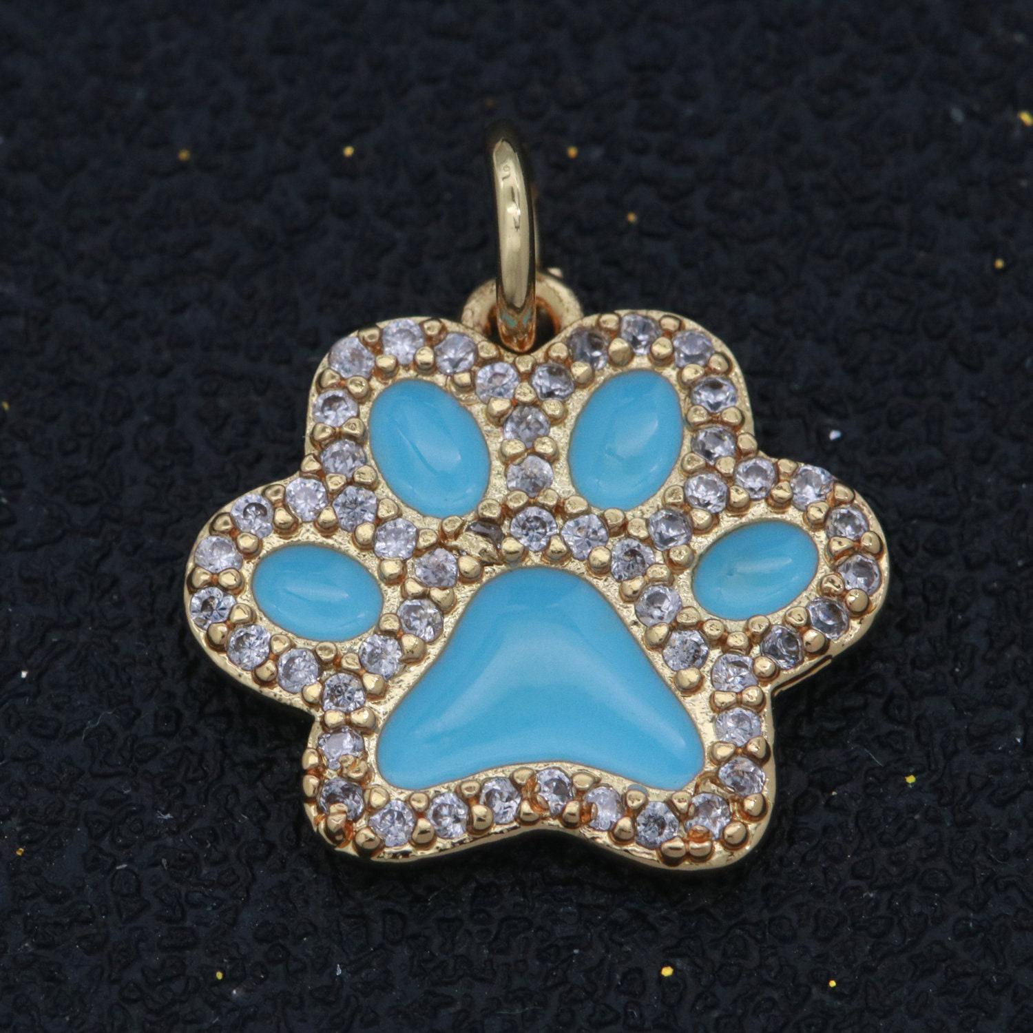 Delicato ciondolo a forma di zampa di cane per bracciale, collana, orecchino, componente in oro 14k, ciondolo a forma di animale con micro pavé di smalto per cuccioli - Italia