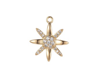 Piccolo ciondolo a forma di stella polare in zirconia cubica con 8 punte e stella a forma di stella - ciondolo a goccia in oro con zirconia cubica, gioielli celestiali, stella a punta