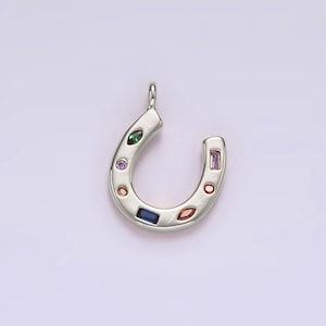 14K Gold Filled CZ Multicolor Dotted Lucky Horseshoe Charm AC819 Silver