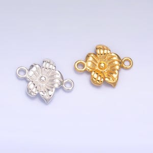 Mini S925 Sterling Silver Flower Charm Connector Minimalist Gold Vermeil Hibiscus Link Connector | SL-611