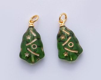 Tschechische Glasperle Weihnachtsbaum Charm 25 x 11,7 mm Grün Baum Bead Anhänger Urlaub Schmuck Inspiriert N-301