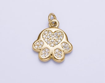 Tiny Heart Dog Cat Bear Paw Print Pendant in 16k Gold Filled Micro CZ Pave | DIY Fashion Jewelry Charm for Necklace Bracelet Earring ac1040