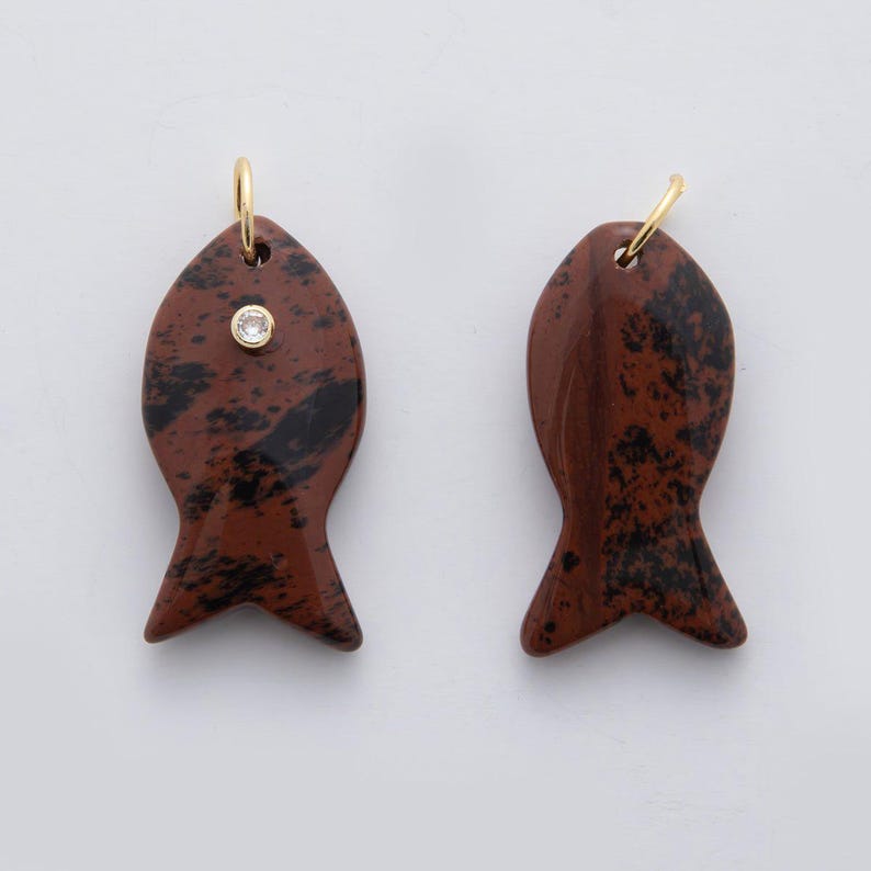 18k Gold Filled 38.8mm Big Gemstone Fish Pendant Natural Stone CZ Charm for Necklace Bracelet Jewelry Making DIY Supply | D265 Red Jasper