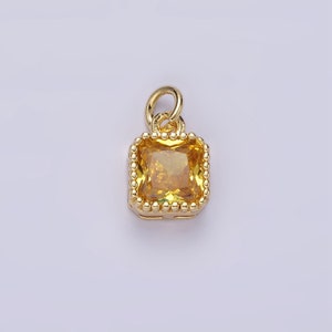 16K Gold Filled 7.5mm Multifaceted Birthstone CZ Square Personalized Charm N1047 N1055 image 9