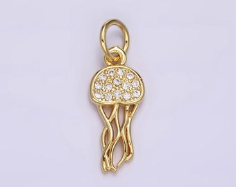 14k gold filled ocean sea jellyfish clear micro paved cz charm | n1526