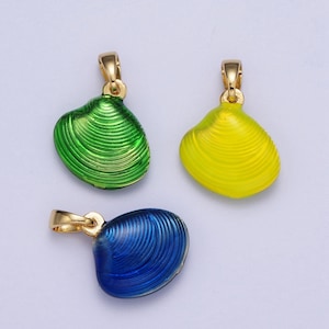 18.7x13.3mm Dainty Neon Colored Clam Shell Pendant, 24K Gold Plated Sea Shell Neon Charm, Beach Sea Life Seashell Charm | X-538~X-539