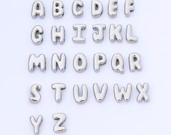 Silver 15mm Personalized Chubby Bubble Initial Letter Alphabet Bead A~Z (select 26 Letter) Bubble letter initials for gift loved one | AF092