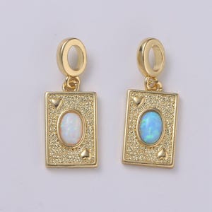 14k gold filled tag opal charm rectangle medallion, heart pendant necklace charm for statement necklace component jewelry supply h-348 h-349