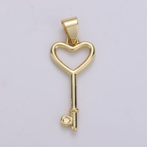 1pc 14k Gold  Key Pendant Charm, Dainty Heart Key Pendant Charm,  Key Pendant, For DIY Jewelry Making Supply,J-005