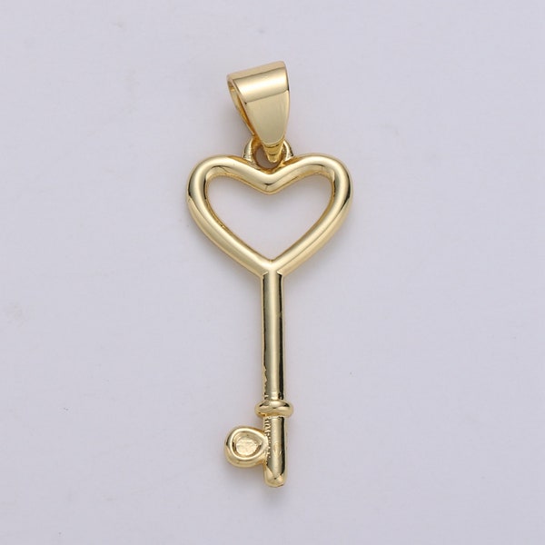 1pc 14k Gold  Key Pendant Charm, Dainty Heart Key Pendant Charm,  Key Pendant, For DIY Jewelry Making Supply,J-005