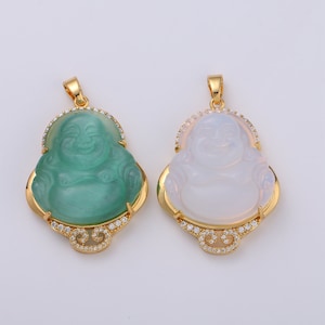 Cat's eye Buddha Cubic Pendant 24K Gold  Buddha Pendant Green Buddha Charm Buddha Necklace for Religious Jewelry Supply, O-165, O-166