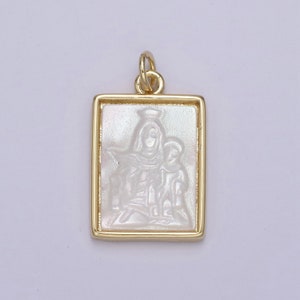 Minimalist Micro Pearl Portrait of Virgin Mary holding Baby Jesus with Gold Picture Frame | DIY Pendant Charm Necklace Bracelet | N-864
