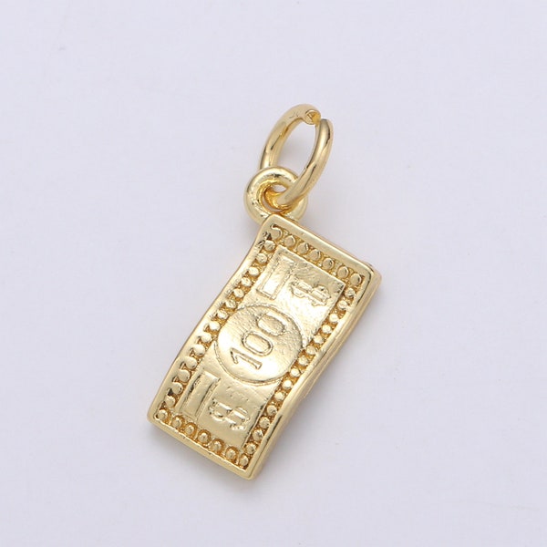 1x 100 dollar bill Money Charm 24k Gold  Charm Fortune Pendant Charm, Good Luck Charm, Happiness For DIY Jewelry,Gold Color, CHGF-2030