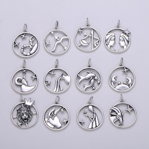 S925 sterling silver zodiac constellation charms, zodiac symbol, horoscope charm, dainty silver astrological zodiac sign minimalist jewelry