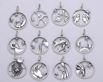 S925 sterling silver zodiac constellation charms, zodiac symbol, horoscope charm, dainty silver astrological zodiac sign minimalist jewelry