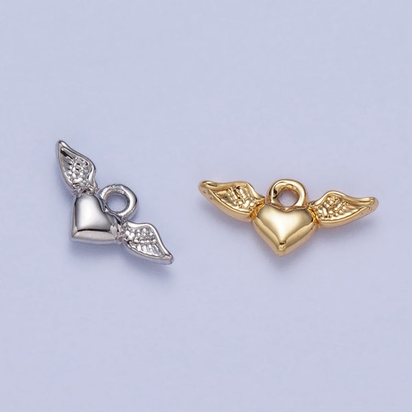 Mini Gold Angel wing heart Charm for Bracelet Necklace Earring Component Silver Heart Charm for Valentine Gift Idea AC050