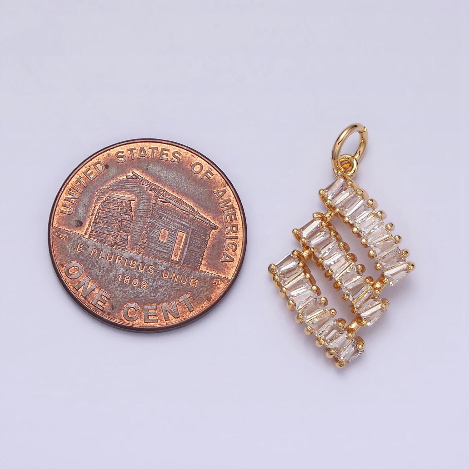 アンリクイール　チャーム 16k Gold Filled Triple Clear Cz Baguette Lined Add-on Charm