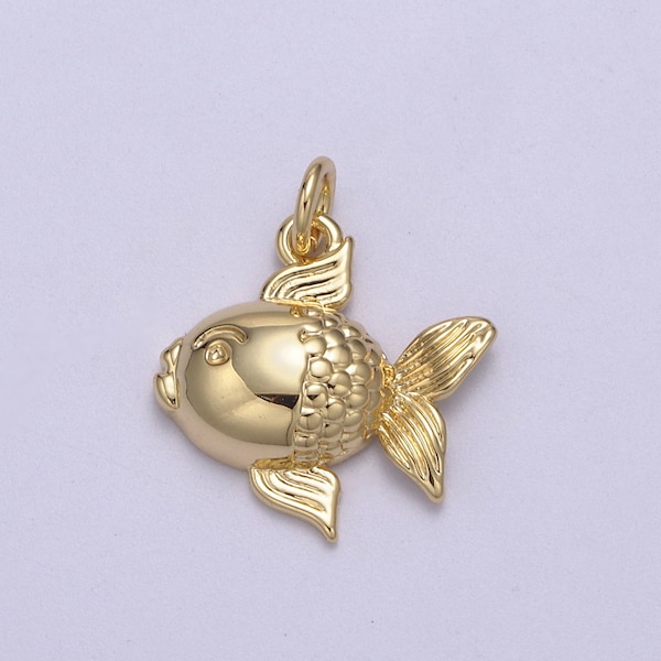 Dainty Gold Filled Puffy Goldfish Pet Fish Charm Animal Pendant N-817