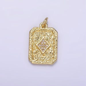 14k gold filled diamanten kaart micro verharde cz rustieke rechthoekige tag bedelhanger | ag267