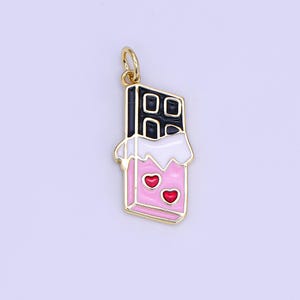Dainty 24k Gold Filled Chocolate Charm with Heart Enamel Food Foodie Food Charm Inspired Valentine Bracelet Necklace Earring AF-512