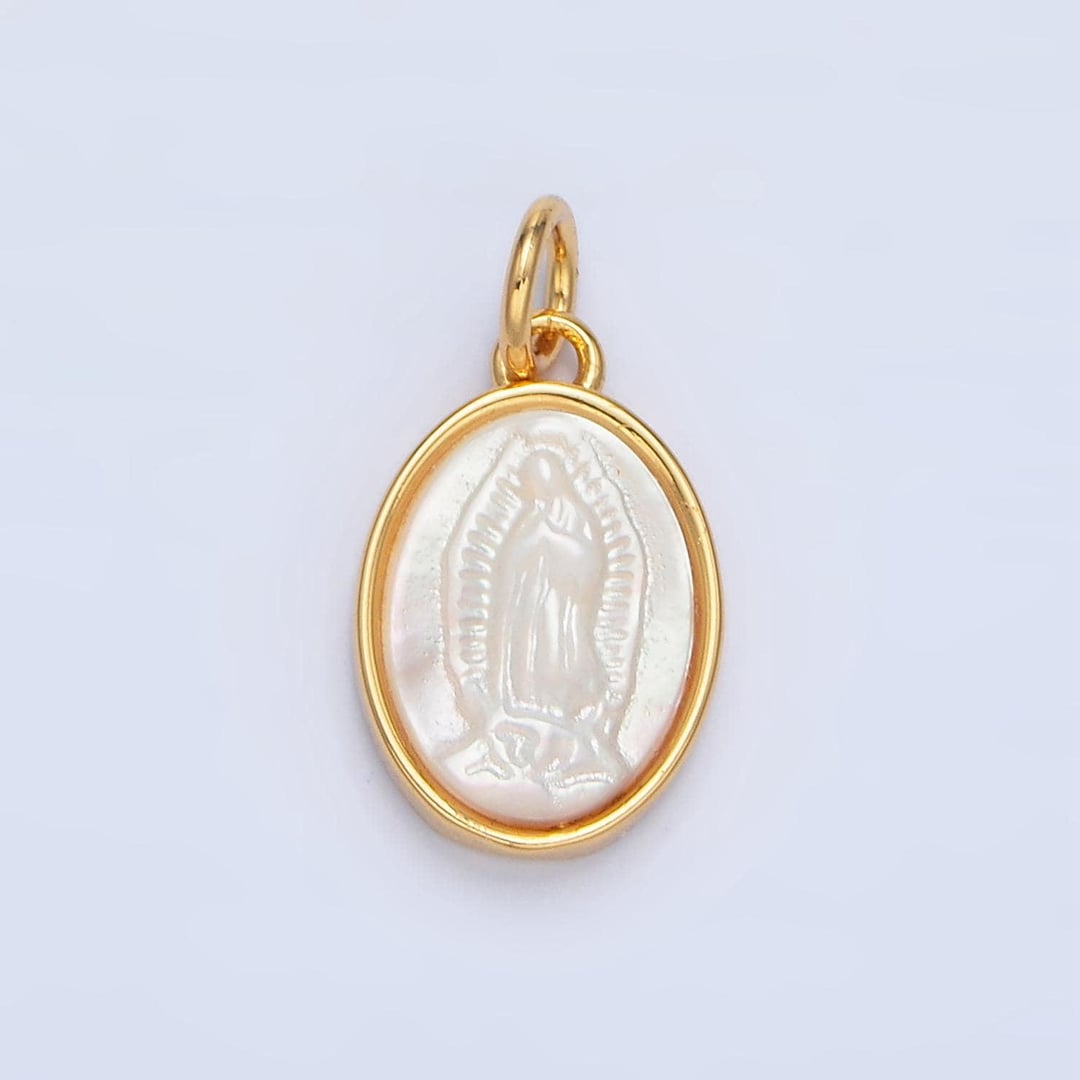 Holy Mary Shell Mini Oval Holy Mary Guadalupe Shell Pearl, 24k Gold Filled Charm | X ...