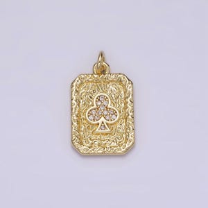 14k gold filled clubkaart micro verharde cz rustieke rechthoekige tag bedelhanger | ag272