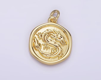 Mini Gold Dragon Zodiac Chinese Animal Round Coin Charm | AG282