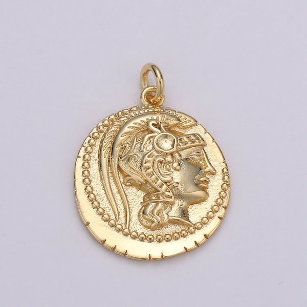 14k Gold  Roman Gold Coin Pendant, Greek Warrior  Heracles Coin Pendant, Earing DIY, Warrior Coin Pendant, Hercules coin Pendant,