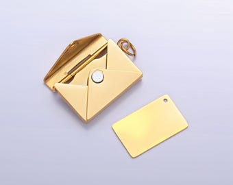 Dainty Gold Envelope Charm Open Letter Charm Engravable Blank Letter Charm for Personalized Message Jewelry P-1521