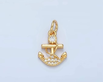 Sea anchor w/ rope micro paved cz gold filled sea charm | x-556