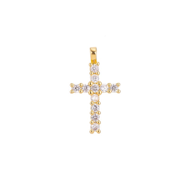 18k Gold Filled Dainty Delicate Cross Jesus Cubic Zirconia Necklace Pendant Bracelet Earring Charm Bails for Jewelry Making H-230