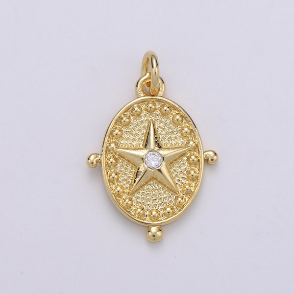 Radiance Amulet 24K Gold  Charm, Asteroid Charm, Planetoid Pendant, Star Coin Charm, Sirius Charm, Cubic Star Charm, CHGF-1899