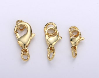 Wholesale Lobster Clasp Gold Lobster Claw with Jump Ring for Jewelry Making, 3 Different size and Quantities, SUPP-1065 - 1073