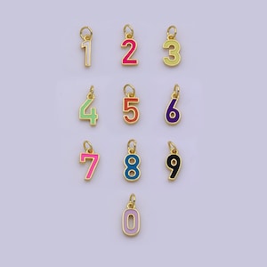 Mini enamel number charm 14k gold filled number charm personalized jewelry colorful birthday lucky number age for necklace earring bracelet
