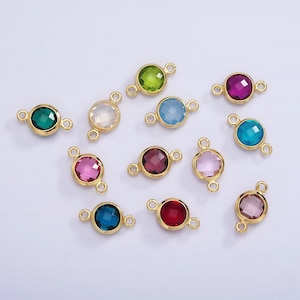 Mini 14k Gold Filled Cubic Zirconia Link Connector Color Faceted Crystal Charm Connector Birthstone Link Connector G-742 G-753