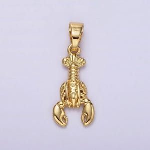 Dainty gold lobster pendant, small crustacean sea life animals charm, red lobster sea beach pendant | ah044