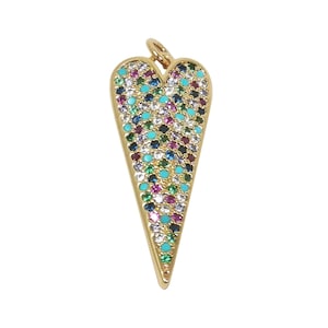 Arc-en-ciel rempli d'or 24 carats, breloque pendentif coeur micro pavé cz, breloque pendentif coeur micro pavé cz, breloque pendante pour collier superposé